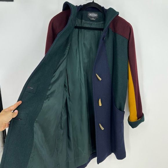 Vintage Braetan Multi Colour Duffel Coat Wool Hoodie Jacket S Preppy Academia - Picture 11 of 13